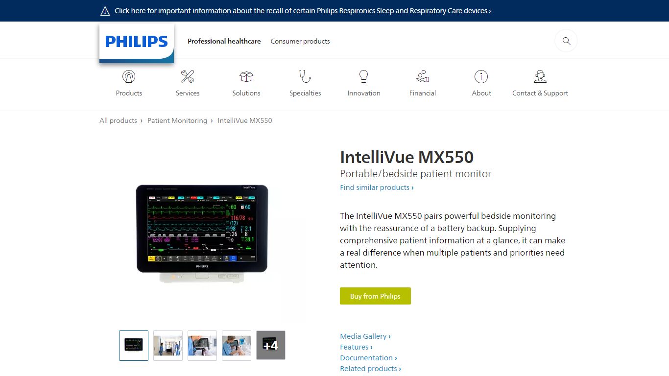 IntelliVue MX550 Portable/bedside patient monitor - Philips